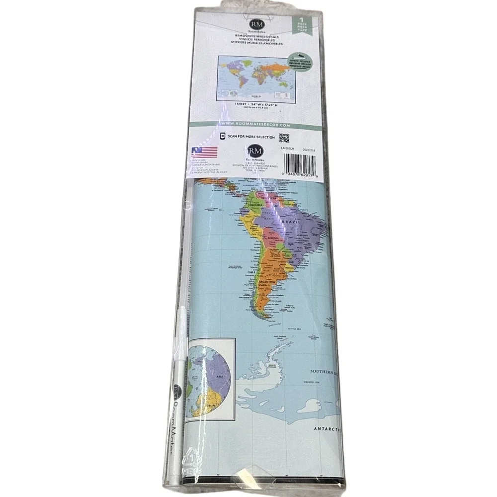RoomMates World Map Dry Erase Peel and Stick Wall‎ Decals NEW